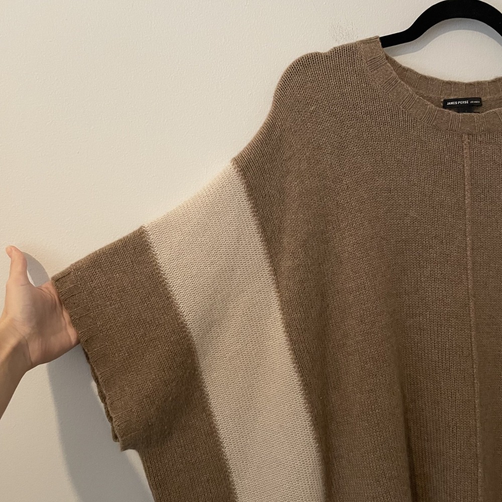 James Perse 100% Cashmere Poncho Sweater Tan Size S Oversized Quiet Luxury READ - Picture 4 of 10